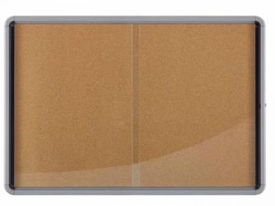 Vitrine d'affichage intérieur 18 feuilles A4 -portes coulissantes- fond liege
