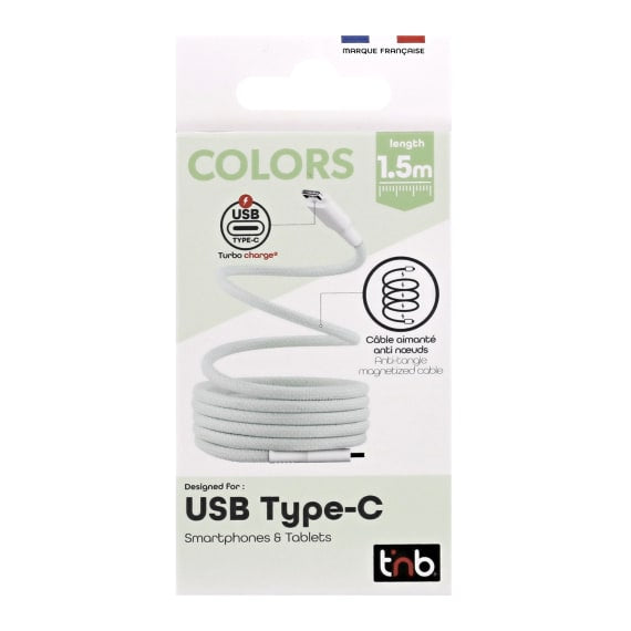 Câble usb-c 1.5m - connecteurs magnétiques verts
