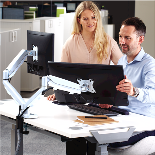 Support double écran blanc - ergonomie optimale