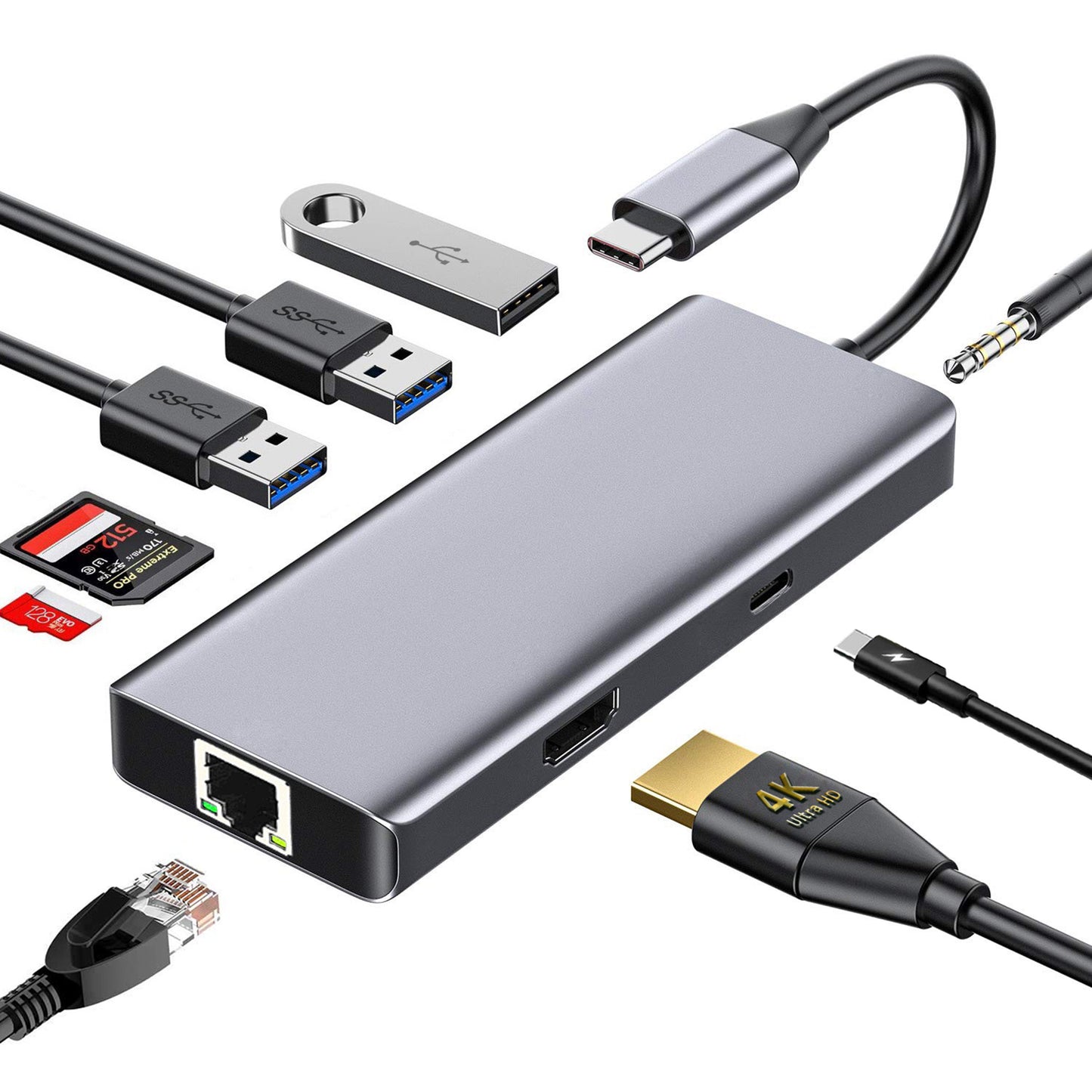 Hub usb-c -9 en 1 plug and play sans installation