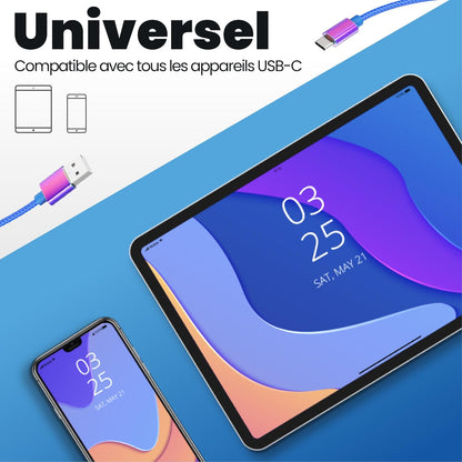Câble usb/usb-c 2m - design bleu irisé