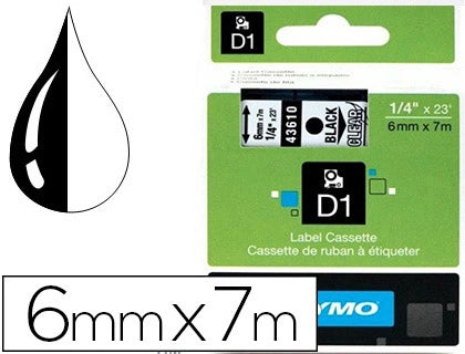 Ruban Dymo D1  6mm - noir/ transparent