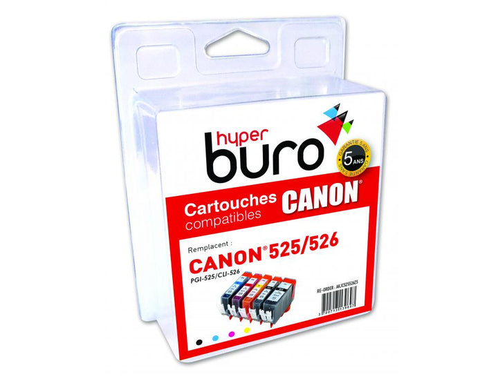 Pack 5 cartouches Compatible Canon PGI-525/CLI-526 CMJN