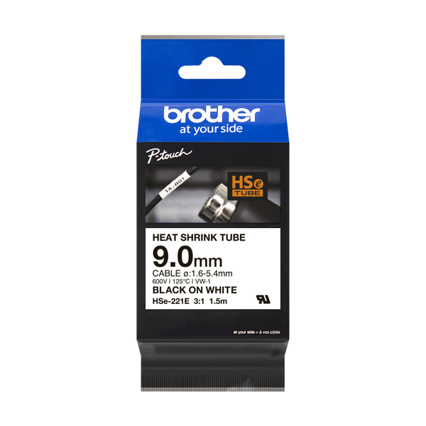 Ruban Brother thermorétractable hse221e - noir/blanc 8,8 mm