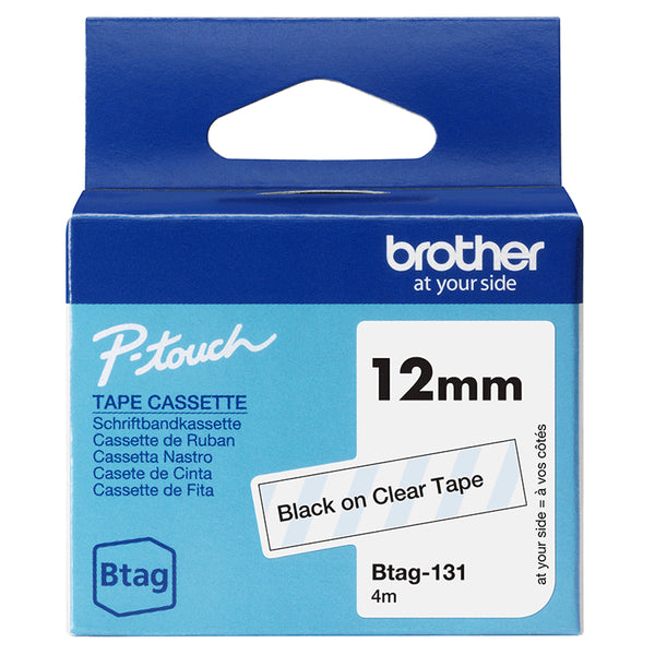 Ruban Brother Btag  12mm - Noir/transparent