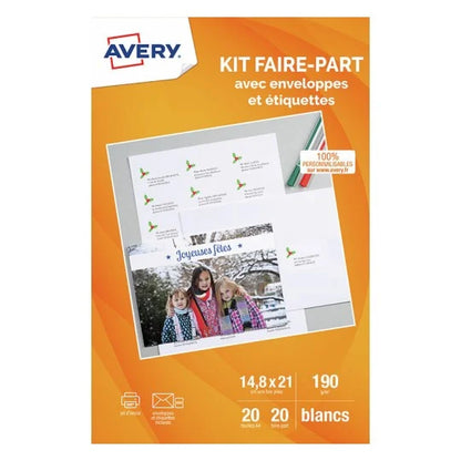 Kit Faire-Part A5 cartes 190grs+enveloppes+etiquettes