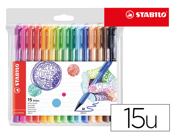 Feutres pointe moyenne 0,8 mm - 15 couleurs assorties