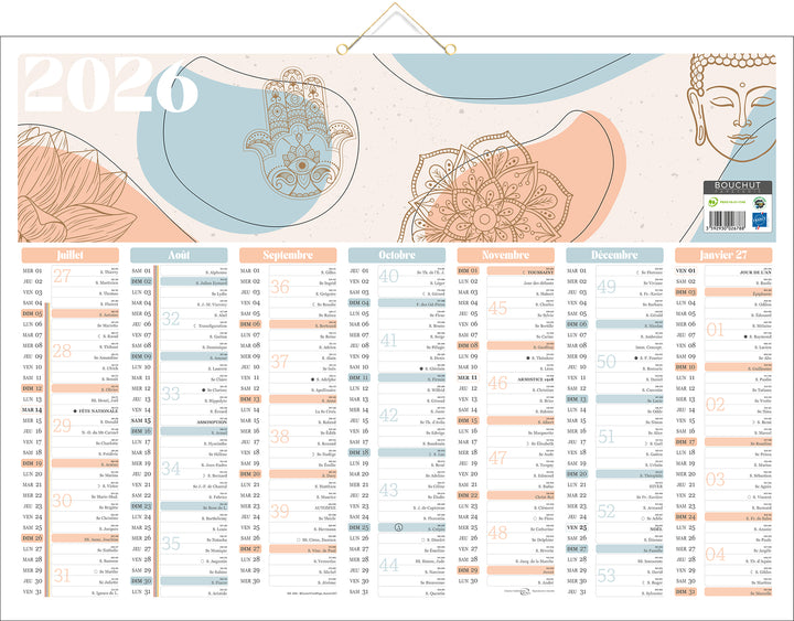 Calendrier mural 2x7 mois - format 43x55 cm