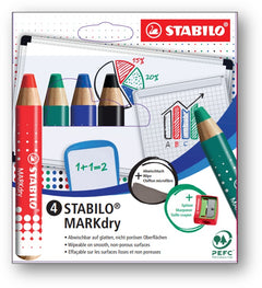 marqueur tableau blanc effaçable - mine séche 10 mm-etui de 4 couleurs assorties
