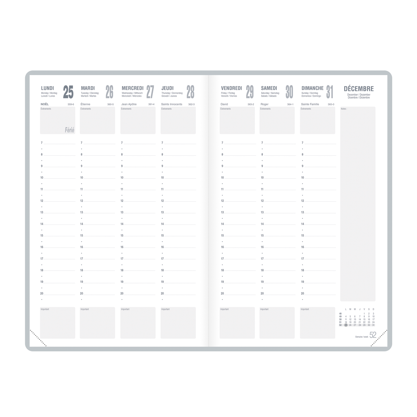 Agenda semainier 16x24 cm - couverture souple noire