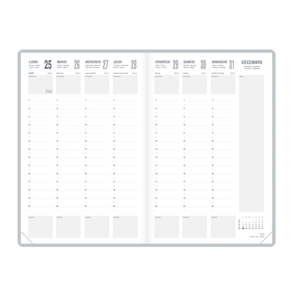 Agenda semainier 16x24 cm - couverture souple noire
