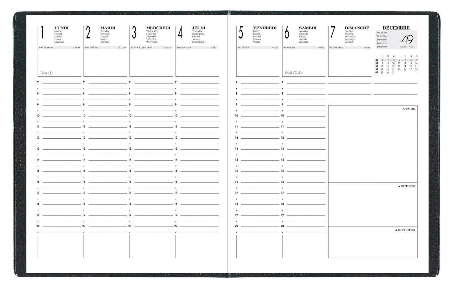 Agenda Semainier A4 Noir - Couverture Amovible PVC