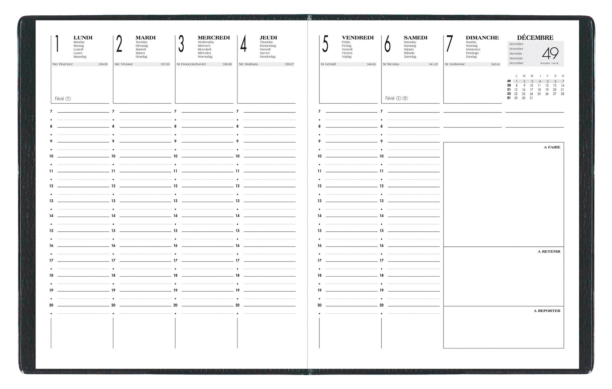 Agenda Semainier A4 Noir - Couverture Amovible PVC