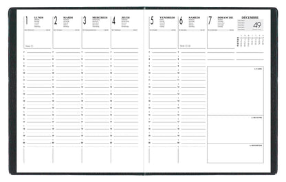 Agenda Semainier A4 Noir - Couverture Amovible PVC