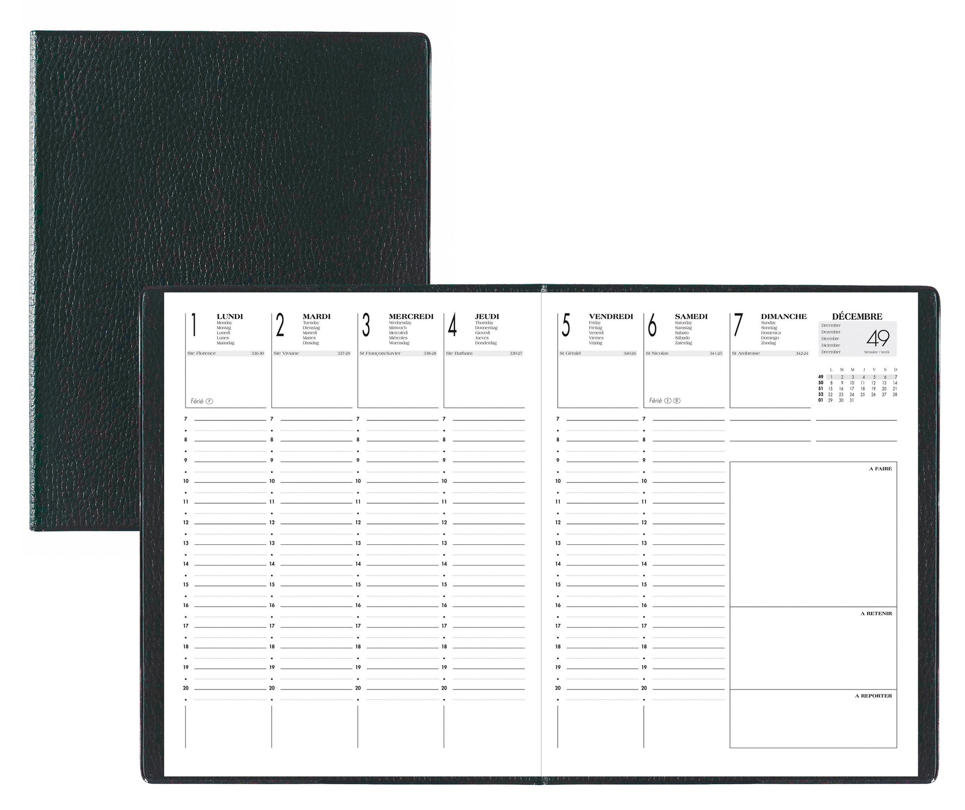 Agenda Semainier A4 Noir - Couverture Amovible PVC