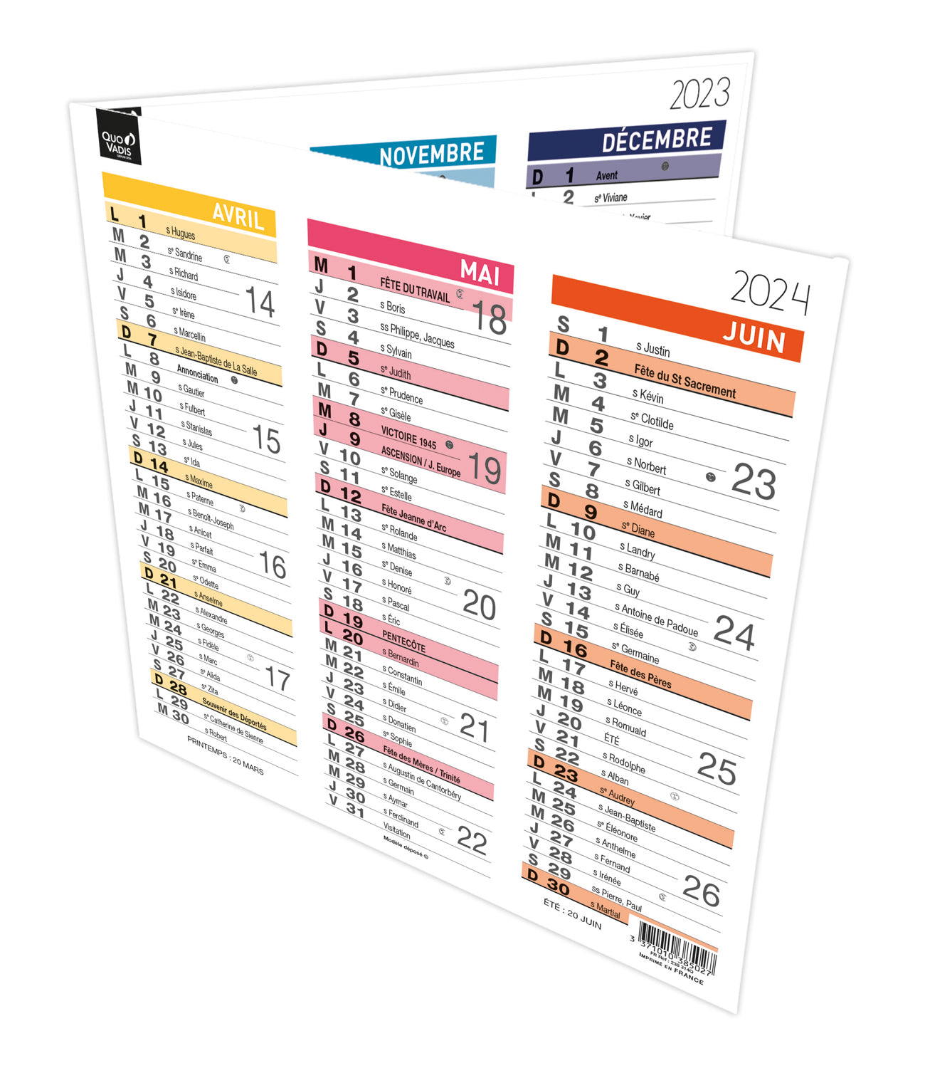 Calendrier mural Quo Vadis Origami 18 mois 36x18 cm