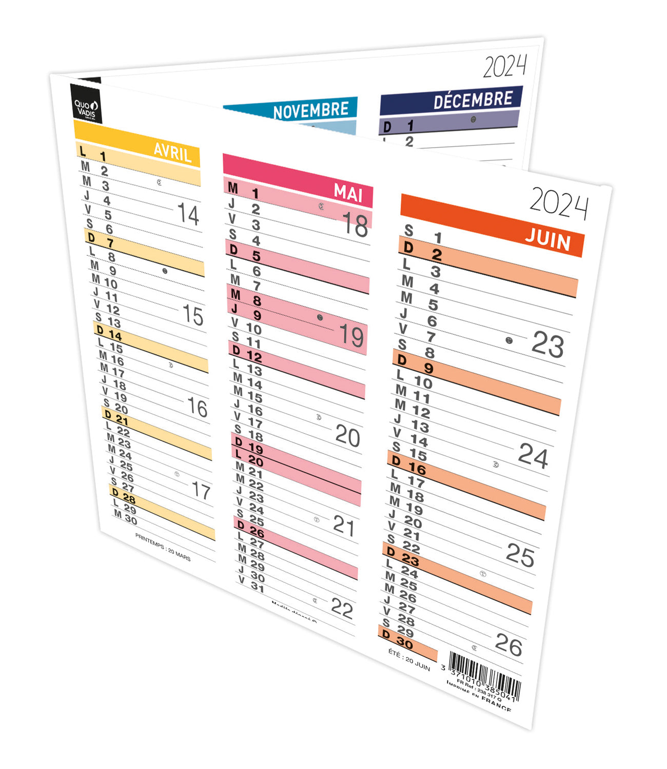 Calendrier QUO VADIS Origami 13 Arc-en-ciel 26x13 cm