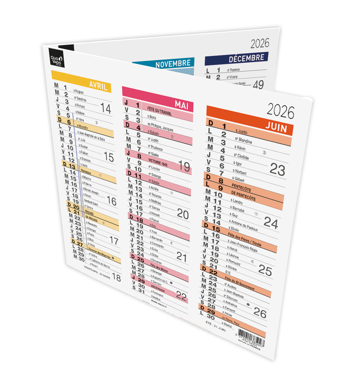 Calendrier QUO VADIS Origami 13 Arc-en-ciel 26x13 cm