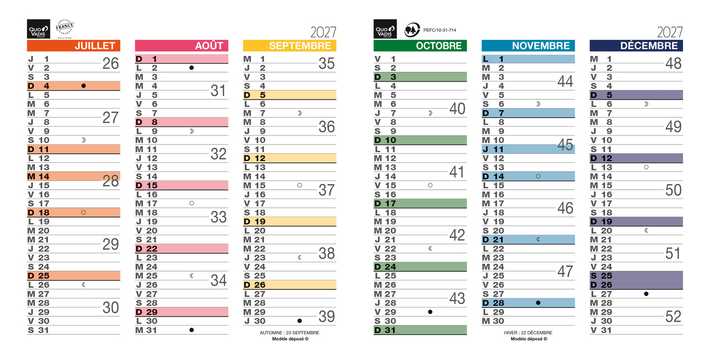 Calendrier QUO VADIS Origami 13 Arc-en-ciel 26x13 cm