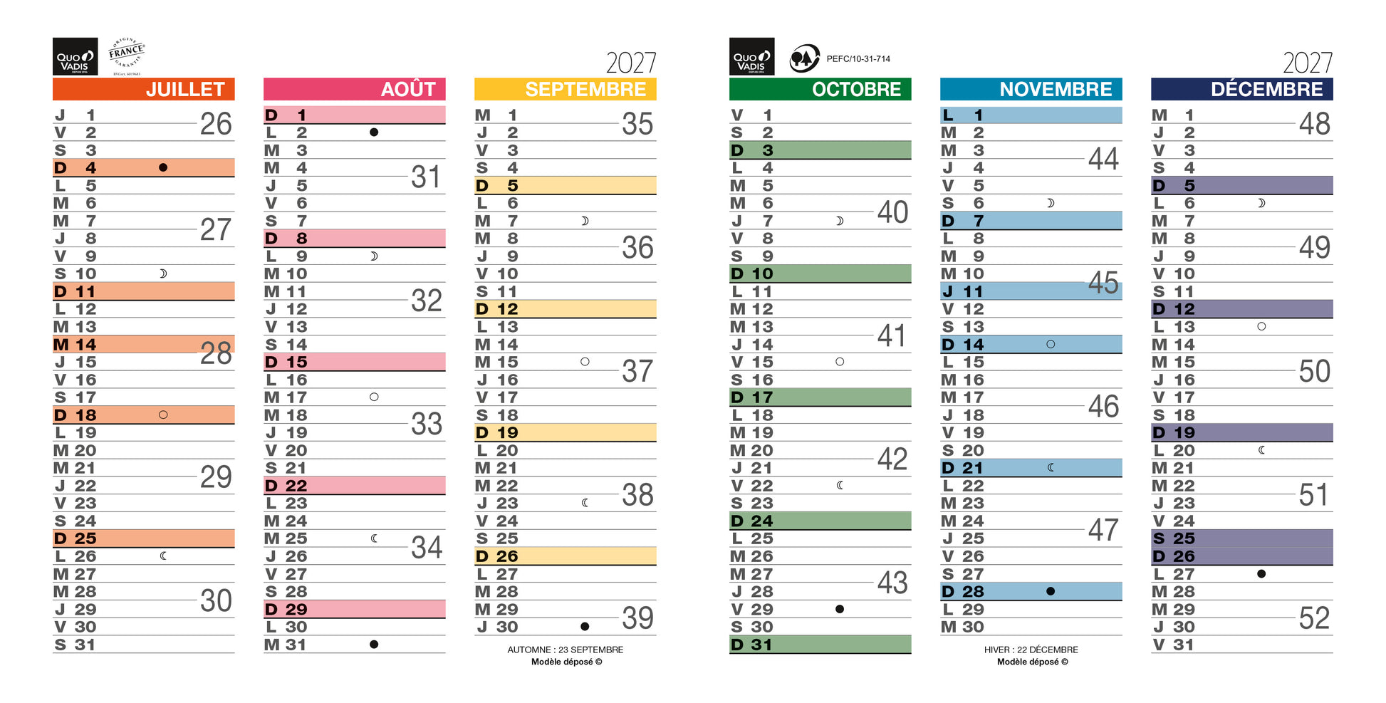 Calendrier QUO VADIS Origami 13 Arc-en-ciel 26x13 cm
