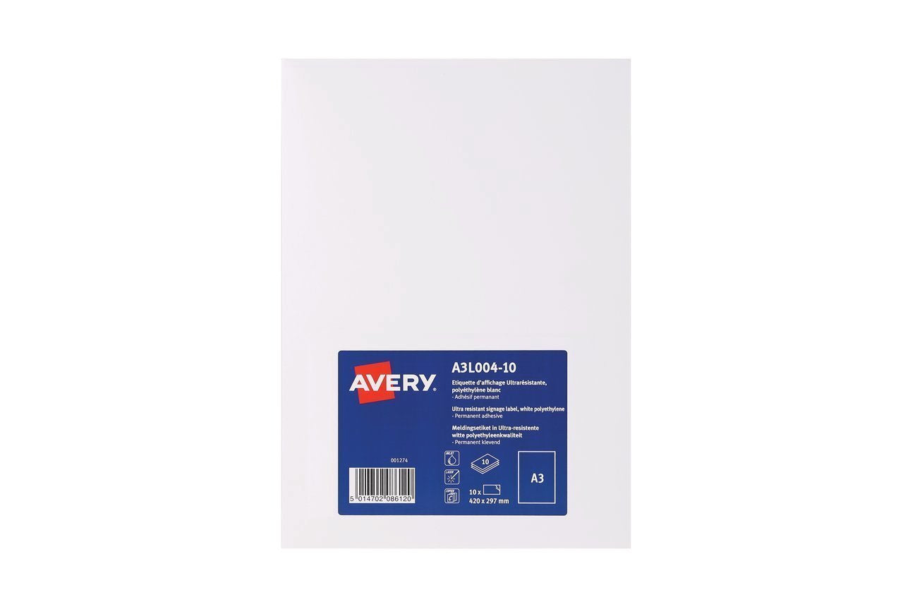 Etiquette d'affichage adhésive polypro blanc A3 -sachet de 10