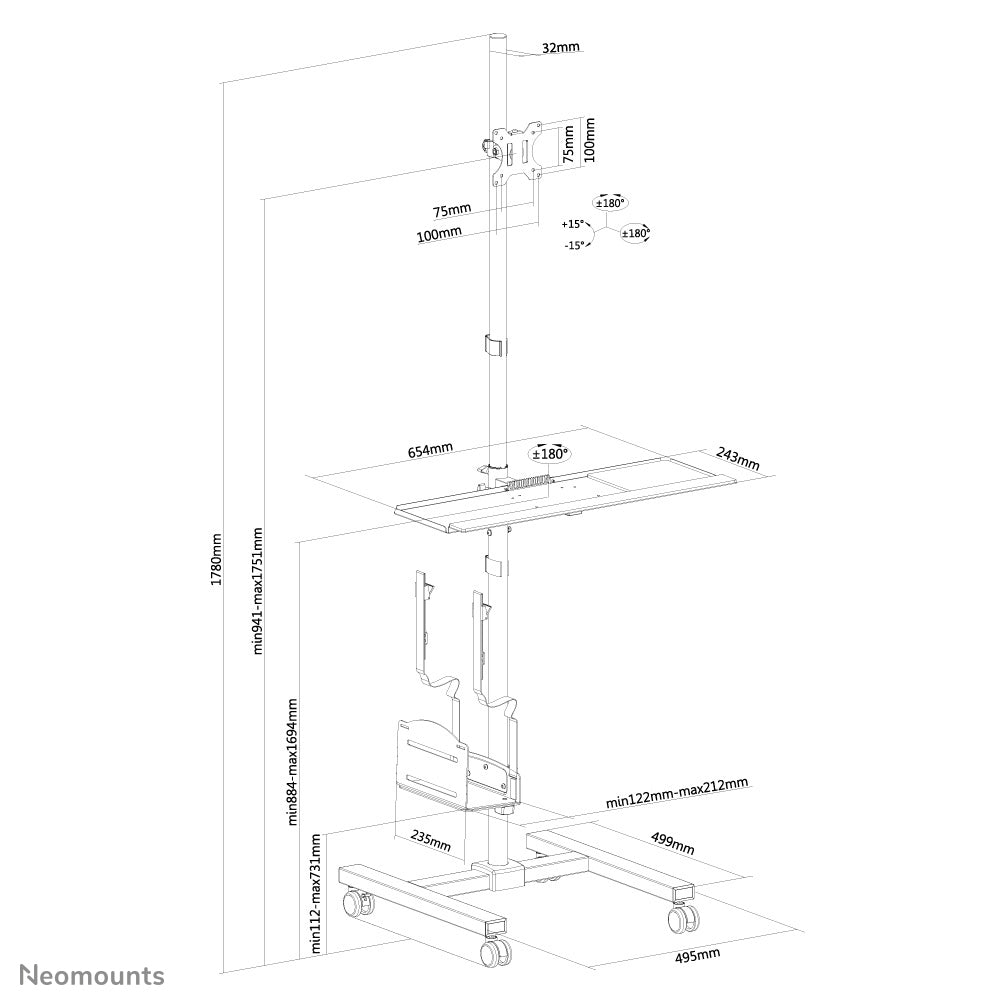 Station de travail mobile 10-32" - réglable et flexible