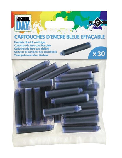 Cartouche d'encre bleue international effaçable - format court   lot de  30