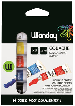 gouache scolaire - 5 tubes couleurs primaires - 12 ml