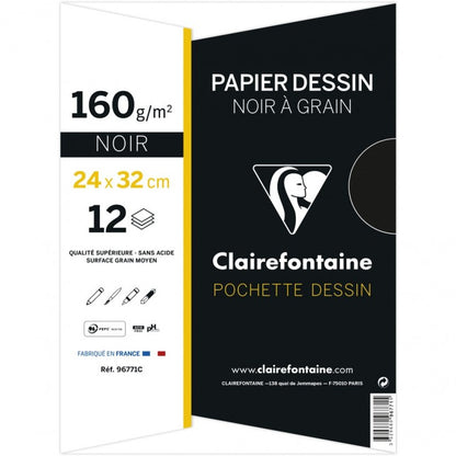 Papier dessin noir 24x32 - 160 g/m², 12 feuilles