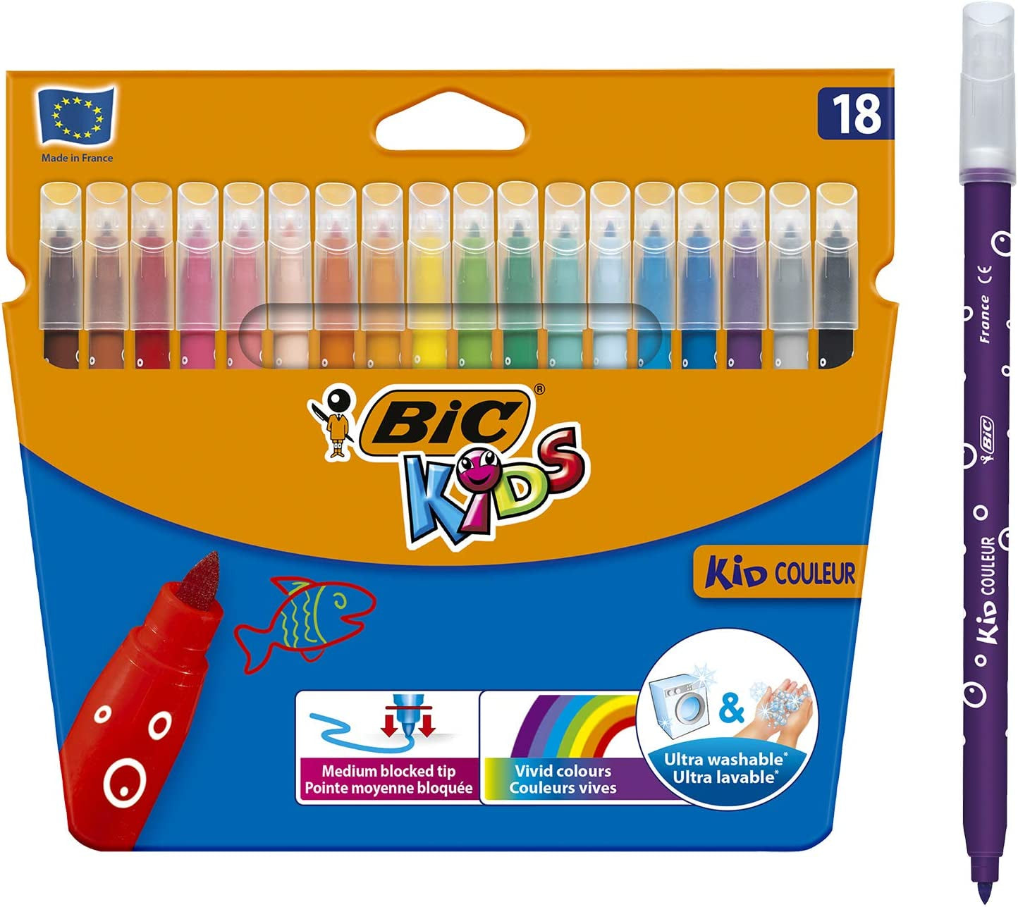 Feutres BIC Kids 18 couleurs - 0,8 mm - Couleurs assorties
