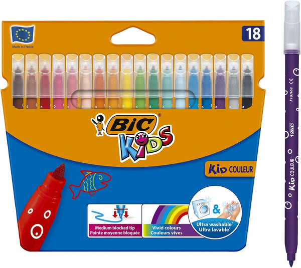Feutres BIC Kids 18 couleurs - 0,8 mm - Couleurs assorties