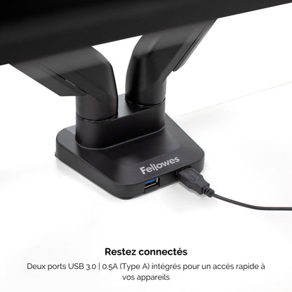Bras porte-écrans double - réglage facile et ports usb