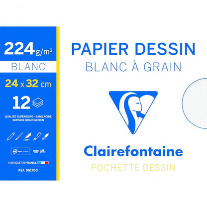 Papier dessin 24x32 12F - Grain fin 224g