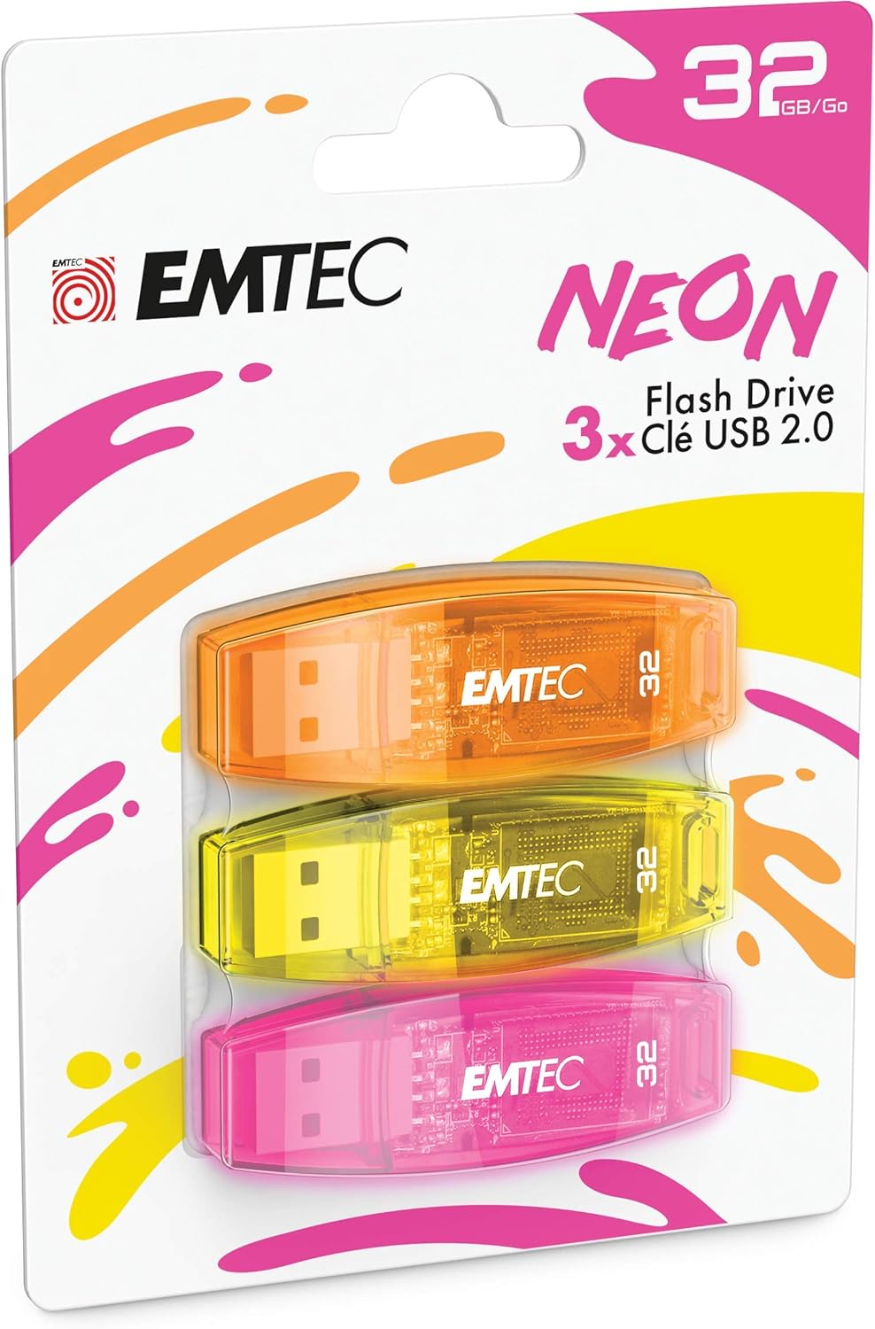 Lot de 3 clés usb 32 go - design néon et rapide