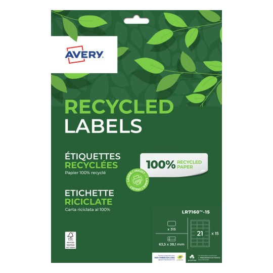 Etiquette laser recyclé  63.5x38.1- 15feuilles 315 etiquettes