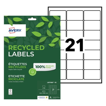Etiquette laser recyclé  63.5x38.1- 15feuilles 315 etiquettes