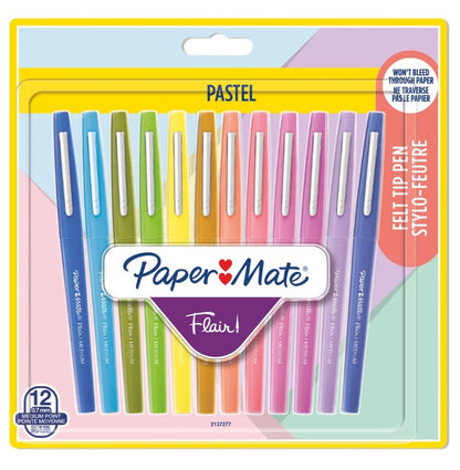 Stylos-feutres Pastel - Pointe Moyenne, 12 Couleurs