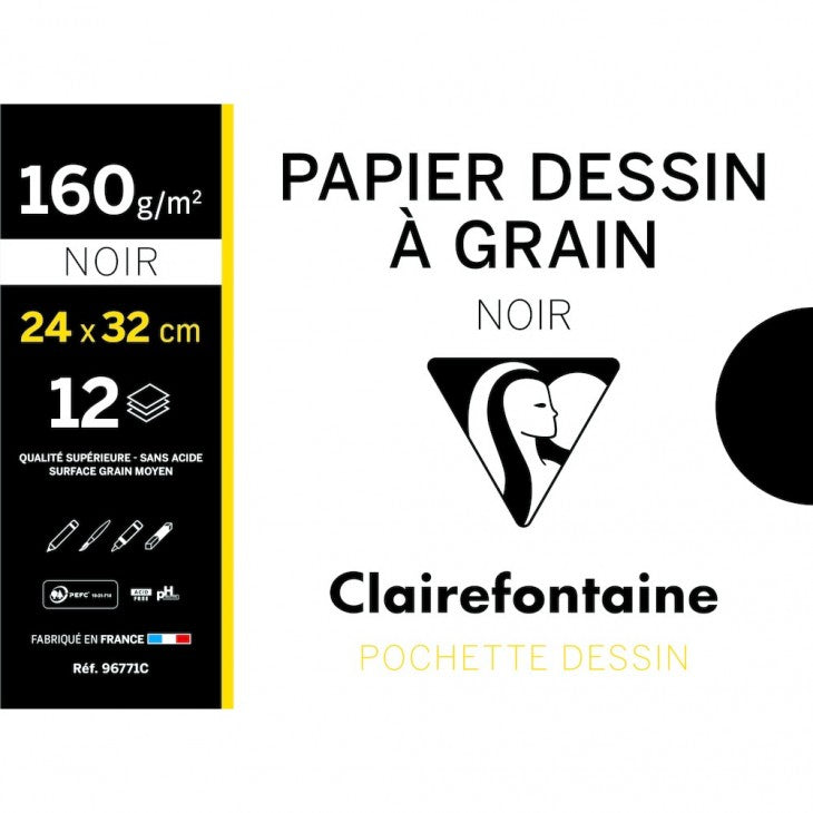 Papier dessin noir 24x32 - 160 g/m², 12 feuilles