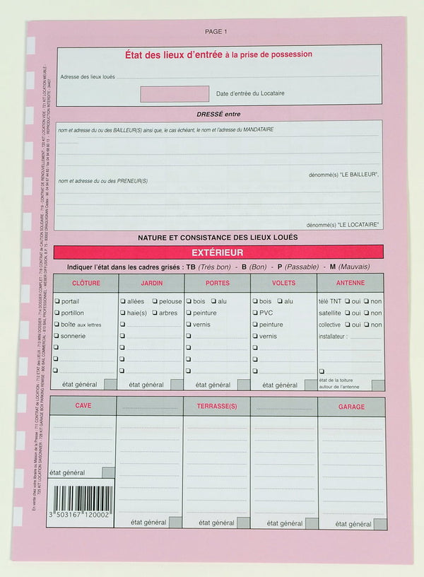 Formulaire état des lieux - format papier et pdf