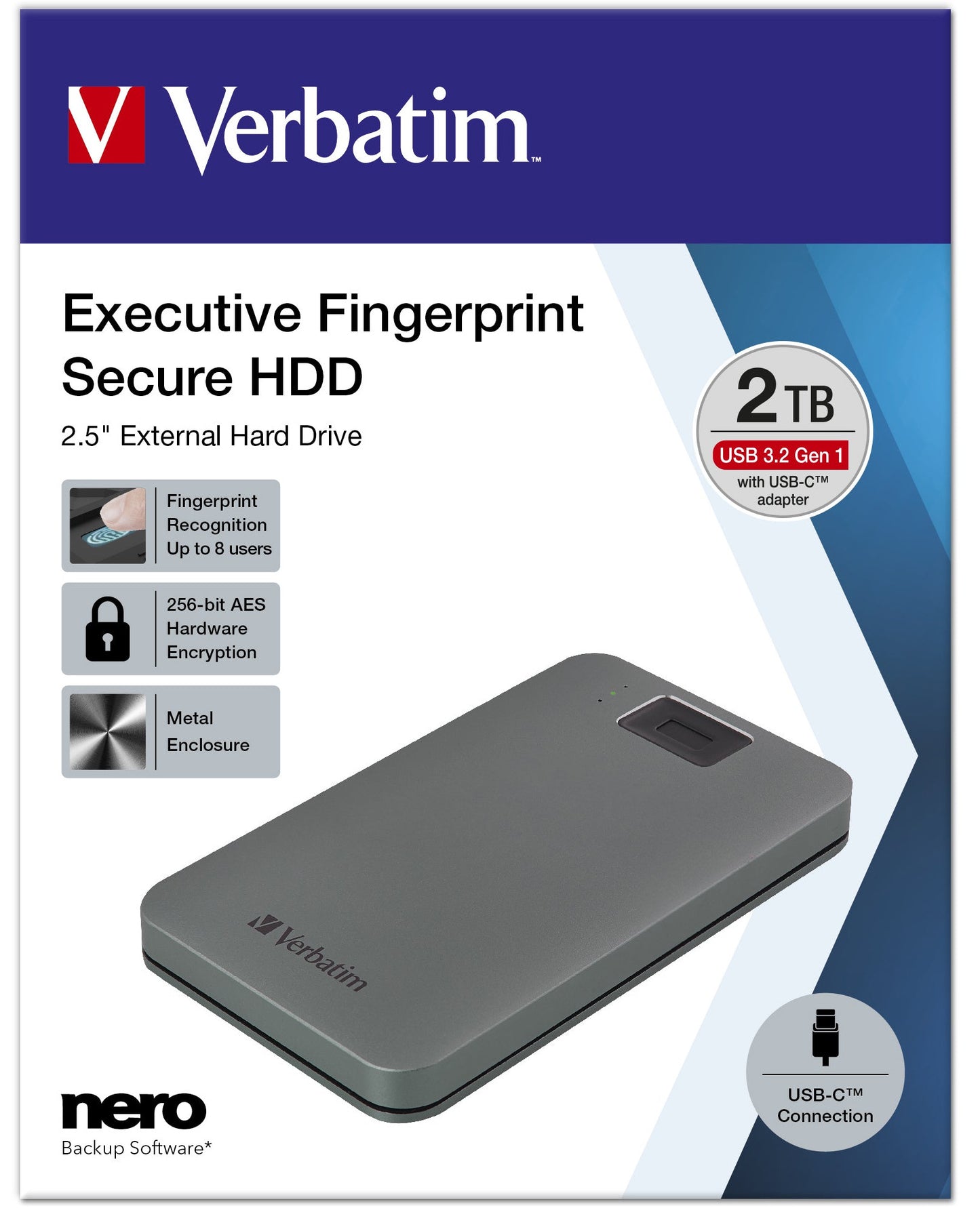 Disque dur sécurisé Verbatim 2tb - empreintes digitales