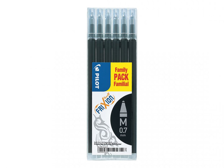 Recharges frixion  roller noir - écriture moyenne, pack de 6
