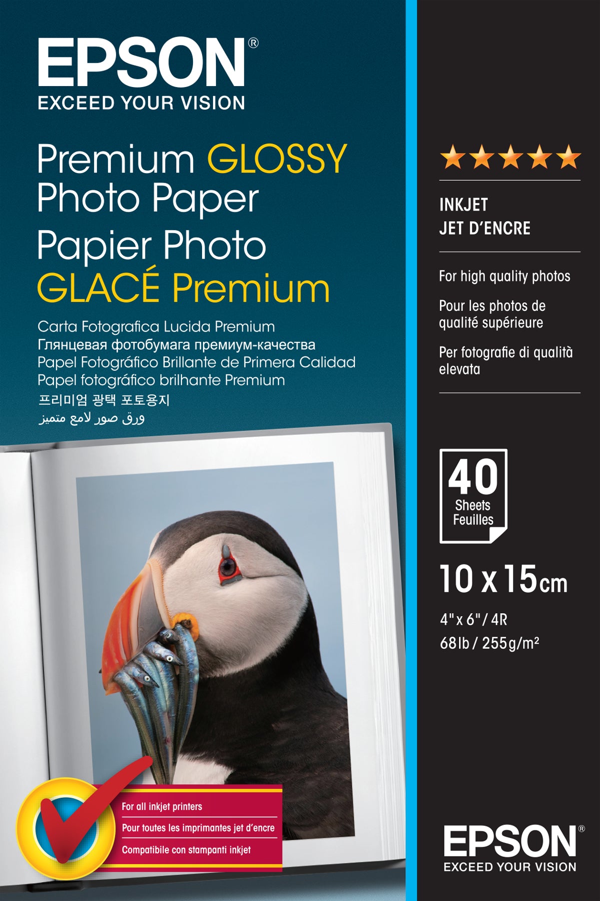 Papier Photo Glacé Epson Premium A6 - 255g/m², 40 Feuilles