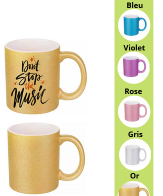 Mug céramique 330ml - extérieur pailleté, intérieur blanc
