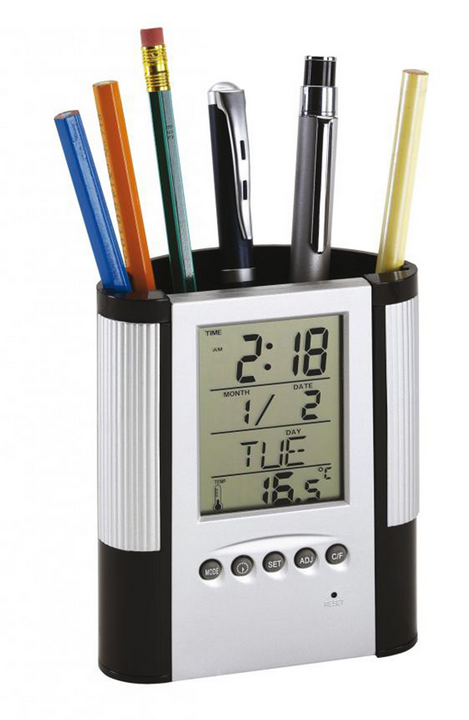 Pot à crayons multifonction avec horloge et thermomètre