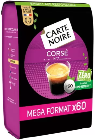 Dosettes Café  Carte noire -corsé N°7 compatibles Senseo -paquet de 60