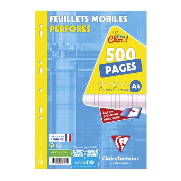 Feuillets mobiles Clairefontaine 21x29.7 seyes 300+200p