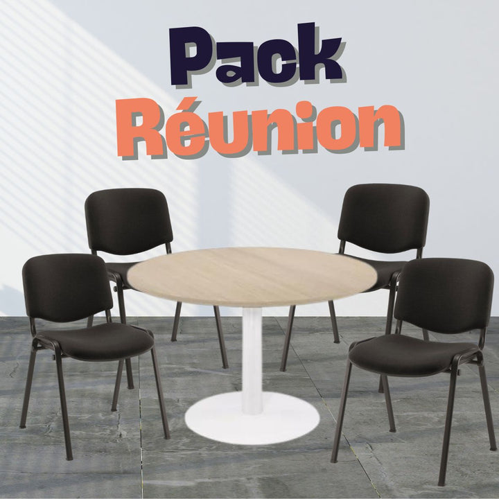 Pack table ronde réunion + 4 chaises - collaboration optimisée