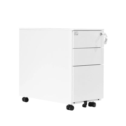 Caisson 3 tiroirs à roulettes - Blanc métallique