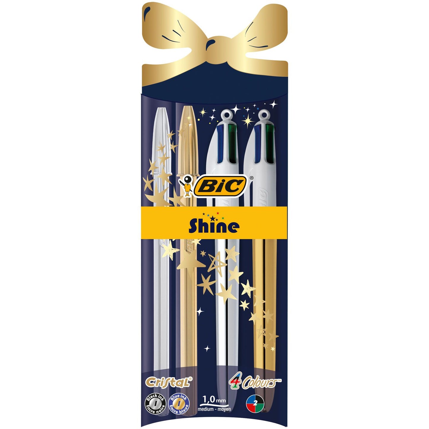 Stylos à bille bic cristal shine - pointe moyenne, pack de 4