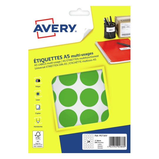 Pastille adhésive 30mm vert -sachet de 240